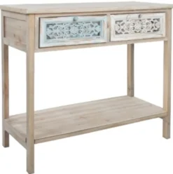 Casa Padrino Landhausstil Konsole Antik Weiß / Naturfarben 85 x 37 x H. 77 cm - Handgefertigter Shabby Chic Konsolentisch mit 2 Schubladen