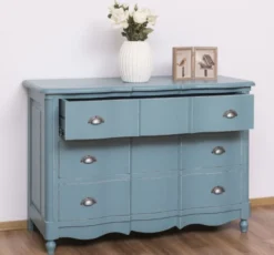 Casa Padrino Landhausstil Kommode Antik Hellblau 130 x 57 x H. 90 cm - Massivholz Schrank mit 3 Schubladen - Landhausstil Möbel
