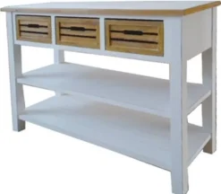 Casa Padrino Landhausstil Konsolentisch mit 3 Schubladen in Antik Weiß und Naturfarben 115 x 41 x H. 87 cm