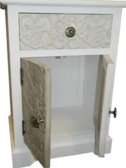 Casa Padrino Landhausstil Kommode Weiß / Mehrfarbig 45 x 32 x H. 64 cm - Handgefertigte Kommode mit Schublade und 2 Türen
