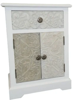 Casa Padrino Landhausstil Kommode Weiß / Mehrfarbig 45 x 32 x H. 64 cm - Handgefertigte Kommode mit Schublade und 2 Türen