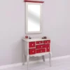 Casa Padrino Landhausstil Kommode mit Spiegel Hellgrau / Rot - Massivholz Schrank mit Wandspiegel - Landhausstil Garderoben Möbel