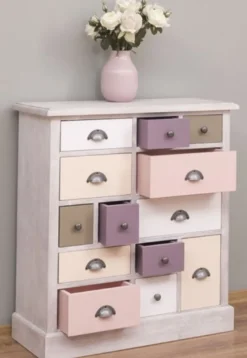 Casa Padrino Landhausstil Kommode Hellgrau / Mehrfarbig 90 x 35 x H. 97 cm - Massivholz Schrank mit 13 Schubladen - Landhausstil Möbel