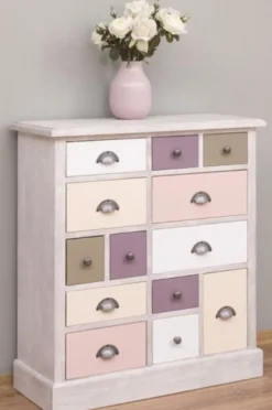 Casa Padrino Landhausstil Kommode Hellgrau / Mehrfarbig 90 x 35 x H. 97 cm - Massivholz Schrank mit 13 Schubladen - Landhausstil Möbel