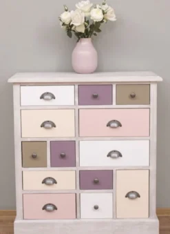 Casa Padrino Landhausstil Kommode Hellgrau / Mehrfarbig 90 x 35 x H. 97 cm - Massivholz Schrank mit 13 Schubladen - Landhausstil Möbel