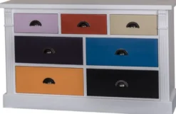 Casa Padrino Landhausstil Kommode mit 7 Schubladen Hellgrau / Mehrfarbig 122 x 41 x H. 75 cm - Massivholz Möbel