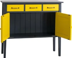 Casa Padrino Landhausstil Kommode mit 3 Schubladen und 2 Türen Dunkelgrau / Gelb 100 x 41 x H. 90 cm - Landhausstil Möbel