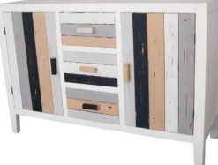Casa Padrino Landhausstil Kommode mit 2 Türen und 3 Schubladen, Mehrfarbig, 120 x 40 x H. 80 cm, Shabby Chic Kommode