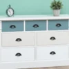 Casa Padrino Landhausstil Kommode mit 7 Schubladen Weiß / Creme / Hellblau 122 x 41 x H. 75 cm - Massivholz Möbel
