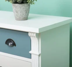 Casa Padrino Landhausstil Kommode mit 7 Schubladen Weiß / Creme / Hellblau 122 x 41 x H. 75 cm - Massivholz Möbel