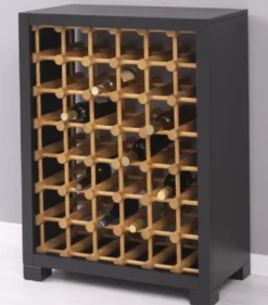 Casa Padrino Landhausstil Massivholz Weinschrank Schwarz / Naturfarben 68 x 35 x H. 68 cm - Massivholz Weinregal im Landhausstil - Massivholz Bar Möbel - Landhausstil Bar Möbel