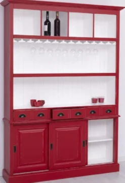 Casa Padrino Landhausstil Massivholz Barschrank Antik Rot / Weiß 151 x 36 x H. 210 cm - Massivholz Weinschrank im Landhausstil - Massivholz Bar Möbel - Landhausstil Bar Möbel