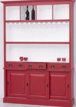 Casa Padrino Landhausstil Massivholz Barschrank Antik Rot / Weiß 151 x 36 x H. 210 cm - Massivholz Weinschrank im Landhausstil - Massivholz Bar Möbel - Landhausstil Bar Möbel