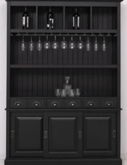 Casa Padrino Landhausstil Massivholz Barschrank Schwarz 151 x 36 x H. 210 cm - Massivholz Weinschrank im Landhausstil - Massivholz Bar Möbel - Landhausstil Bar Möbel