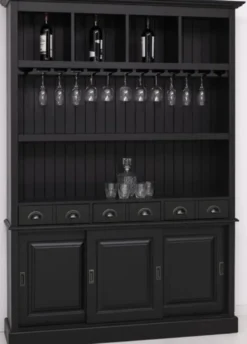 Casa Padrino Landhausstil Massivholz Barschrank Schwarz 151 x 36 x H. 210 cm - Massivholz Weinschrank im Landhausstil - Massivholz Bar Möbel - Landhausstil Bar Möbel