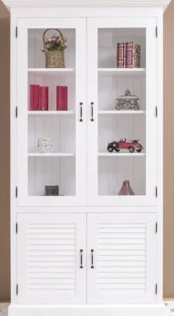 Casa Padrino Landhausstil Massivholz Schrank mit 4 Türen Weiß 64 x 39 x H. 210 cm - Regalschrank - Wohnzimmerschrank - Vitrinenschrank - Landhausstil Möbel