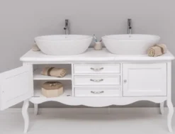 Casa Padrino Landhausstil Massivholz Doppel Waschtisch Weiß 150 cm - Landhausstil Badezimmer Möbel