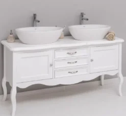 Casa Padrino Landhausstil Massivholz Doppel Waschtisch Weiß 150 cm - Landhausstil Badezimmer Möbel