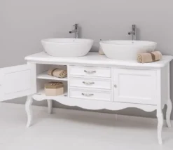 Casa Padrino Landhausstil Massivholz Doppel Waschtisch Weiß 150 cm - Landhausstil Badezimmer Möbel