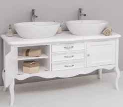 Casa Padrino Landhausstil Massivholz Doppel Waschtisch Weiß 150 cm - Landhausstil Badezimmer Möbel