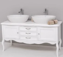 Casa Padrino Landhausstil Massivholz Doppel Waschtisch Weiß 150 cm - Landhausstil Badezimmer Möbel
