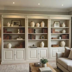 Casa Padrino Landhausstil Massivholz Bücherschrank Hellgrau 323 x 51 x H. 228 cm - Massivholz Möbel - Landhausstil Möbel