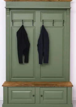 Casa Padrino Landhausstil Massivholz Garderobenschrank Grün / Braun 140 x 41 x H. 210 cm - Wand Garderobe - Flur Schrank - Flurmöbel - Garderobenmöbel - Landhausstil Möbel