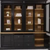 Casa Padrino Landhausstil Massivholz Schrank Schwarz / Naturfarben 223 x 51 x H. 228 cm - Bücherschrank - Regalschrank - Landhausstil Massivholz Möbel