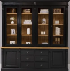 Casa Padrino Landhausstil Massivholz Schrank Schwarz / Naturfarben 223 x 51 x H. 228 cm - Bücherschrank - Regalschrank - Landhausstil Massivholz Möbel
