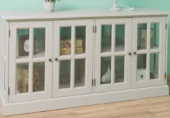 Casa Padrino Landhausstil Massivholz Sideboard Grau 175 x 53 x H. 90 cm - Landhausstil Massivholz Schrank mit 4 Türen - Landhausstil Möbel - Landhausstil Einrichtung - Massivholz Möbel