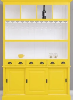Casa Padrino Landhausstil Massivholz Barschrank Gelb / Weiß 151 x 36 x H. 210 cm - Massivholz Weinschrank im Landhausstil - Massivholz Bar Möbel - Landhausstil Bar Möbel
