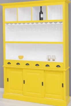 Casa Padrino Landhausstil Massivholz Barschrank Gelb / Weiß 151 x 36 x H. 210 cm - Massivholz Weinschrank im Landhausstil - Massivholz Bar Möbel - Landhausstil Bar Möbel