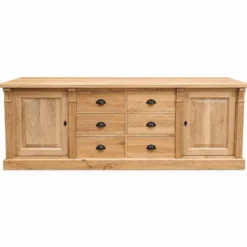 Casa Padrino Landhausstil Massivholz Sideboard mit 2 Türen und 6 Schubladen Naturfarben 219 cm - Massivholz Möbel - Landhausstil Möbel
