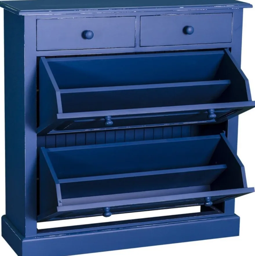 Casa Padrino Landhausstil Massivholz Schuhschrank Antik Blau 103 x 35 x H. 105 cm - Landhausstil Garderobenmöbel