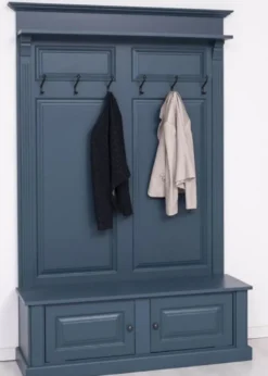 Casa Padrino Landhausstil Massivholz Garderobenschrank Blau 140 x 41 x H. 210 cm - Wand Garderobe - Flur Schrank - Flurmöbel - Garderobenmöbel - Landhausstil Möbel