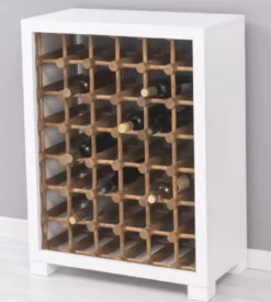 Casa Padrino Landhausstil Massivholz Weinschrank Weiß / Naturfarben 68 x 35 x H. 68 cm - Massivholz Weinregal im Landhausstil - Massivholz Bar Möbel - Landhausstil Bar Möbel