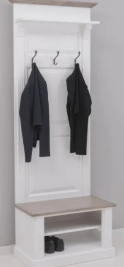 Casa Padrino Landhausstil Massivholz Garderobenschrank Weiß / Graubraun 79 x 41 x H. 210 cm - Wand Garderobe - Flur Schrank - Flurmöbel - Garderobenmöbel - Landhausstil Möbel