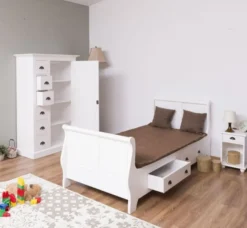 Casa Padrino Landhausstil Massivholz Kinderzimmer Möbel Set Weiß - 1 Einzelbett & 1 Kleiderschrank & 1 Nachttisch - Landhausstil Möbel