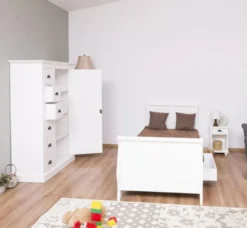 Casa Padrino Landhausstil Massivholz Kinderzimmer Möbel Set Weiß - 1 Einzelbett & 1 Kleiderschrank & 1 Nachttisch - Landhausstil Möbel