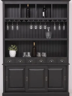 Casa Padrino Landhausstil Massivholz Barschrank Antik Schwarz 151 x 36 x H. 210 cm - Massivholz Weinschrank im Landhausstil - Massivholz Bar Möbel - Landhausstil Bar Möbel