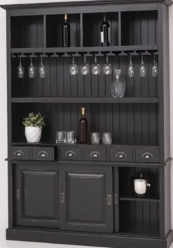 Casa Padrino Landhausstil Massivholz Barschrank Antik Schwarz 151 x 36 x H. 210 cm - Massivholz Weinschrank im Landhausstil - Massivholz Bar Möbel - Landhausstil Bar Möbel
