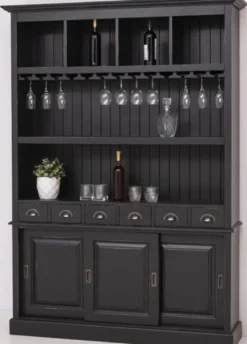 Casa Padrino Landhausstil Massivholz Barschrank Antik Schwarz 151 x 36 x H. 210 cm - Massivholz Weinschrank im Landhausstil - Massivholz Bar Möbel - Landhausstil Bar Möbel