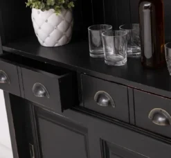 Casa Padrino Landhausstil Massivholz Barschrank Antik Schwarz 151 x 36 x H. 210 cm - Massivholz Weinschrank im Landhausstil - Massivholz Bar Möbel - Landhausstil Bar Möbel