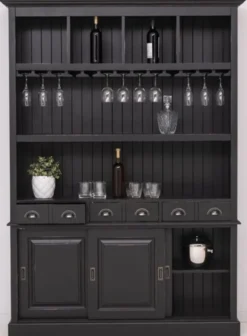 Casa Padrino Landhausstil Massivholz Barschrank Antik Schwarz 151 x 36 x H. 210 cm - Massivholz Weinschrank im Landhausstil - Massivholz Bar Möbel - Landhausstil Bar Möbel