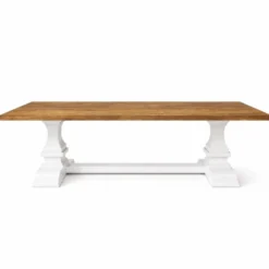 Casa Padrino Landhausstil Massivholz Esstisch Braun / Weiß 220 cm - Esszimmer Möbel