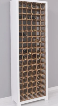 Casa Padrino Landhausstil Massivholz Weinschrank Weiß / Naturfarben 68 x 35 x H. 200 cm - Massivholz Weinregal im Landhausstil - Massivholz Bar Möbel - Landhausstil Bar Möbel