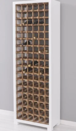 Casa Padrino Landhausstil Massivholz Weinschrank Weiß / Naturfarben 68 x 35 x H. 200 cm - Massivholz Weinregal im Landhausstil - Massivholz Bar Möbel - Landhausstil Bar Möbel