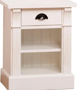 Casa Padrino Landhausstil Nachttisch mit Schublade und Regal Cremefarben 49 x 33 x H. 60 cm - Massivholz Nachtkommode - Nachtschrank - Landhausstil Schlafzimmermöbel