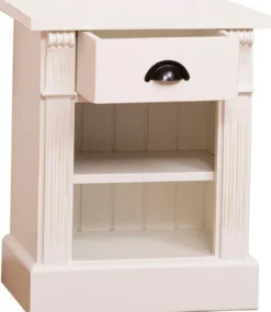 Casa Padrino Landhausstil Nachttisch mit Schublade und Regal Cremefarben 49 x 33 x H. 60 cm - Massivholz Nachtkommode - Nachtschrank - Landhausstil Schlafzimmermöbel