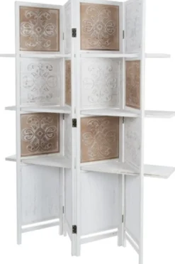 Casa Padrino Landhausstil Raumteiler mit 3 Regalen Antik Weiß / Antik Braun 155 x 2 x H. 181 cm - Shabby Chic Paravent Sichtschutz Trennwand
